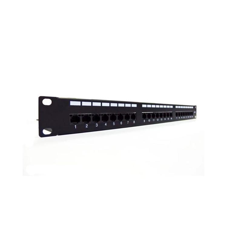 Patch panel 19" 24 porty, kat.6, U/UTP, 1U, wspornik kablowy, czarny (kompletny)