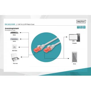 Patch cord U/UTP kat.6 PVC 0,5m szary