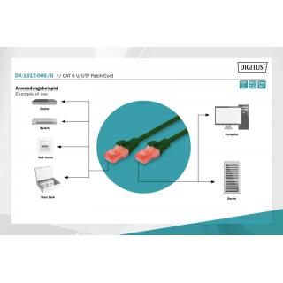 Patch cord U/UTP kat.6 PVC 0,5m Zielony