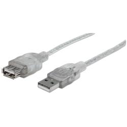 Kabel USB Manhattan USB 2.0 A-A M/F, 3m, srebrny