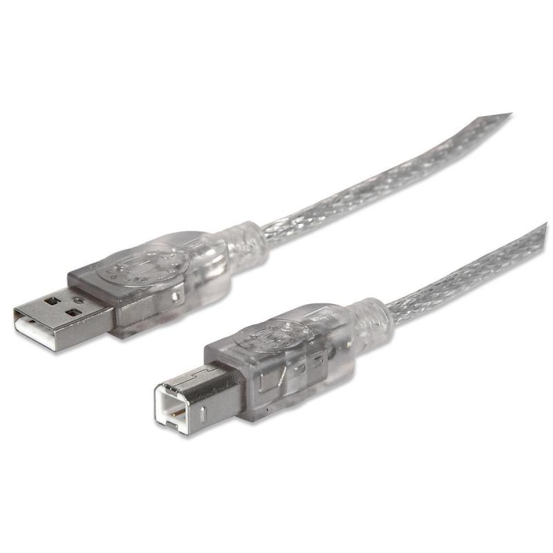 Kabel USB Manhattan USB 2.0 A-B M/M, 1,8m, srebrny