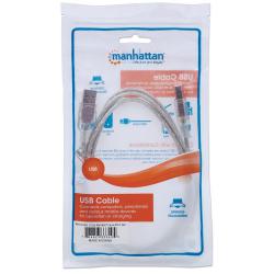 Kabel USB Manhattan USB 2.0 A-B M/M, 1,8m, srebrny