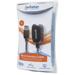 Kabel Manhattan przedłużacz USB 2.0 A-A M/F aktywny, 10m, czarny