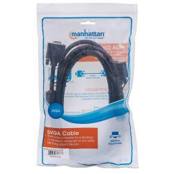 Kabel VGA Manhattan 15 M/15 M, 10m, ferryt, czarny