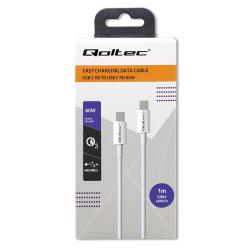 Kabel USB Qoltec 2.0 typ C | USB 2.0 typ C 60W | QC 3.0 | PD | 1m | Biały