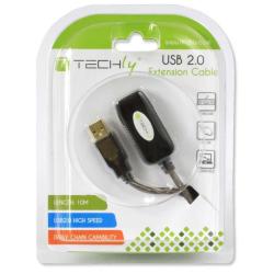 Kabel/Przedłużacz Techly USB 2.0 A-A M/F aktywny 10m czarny