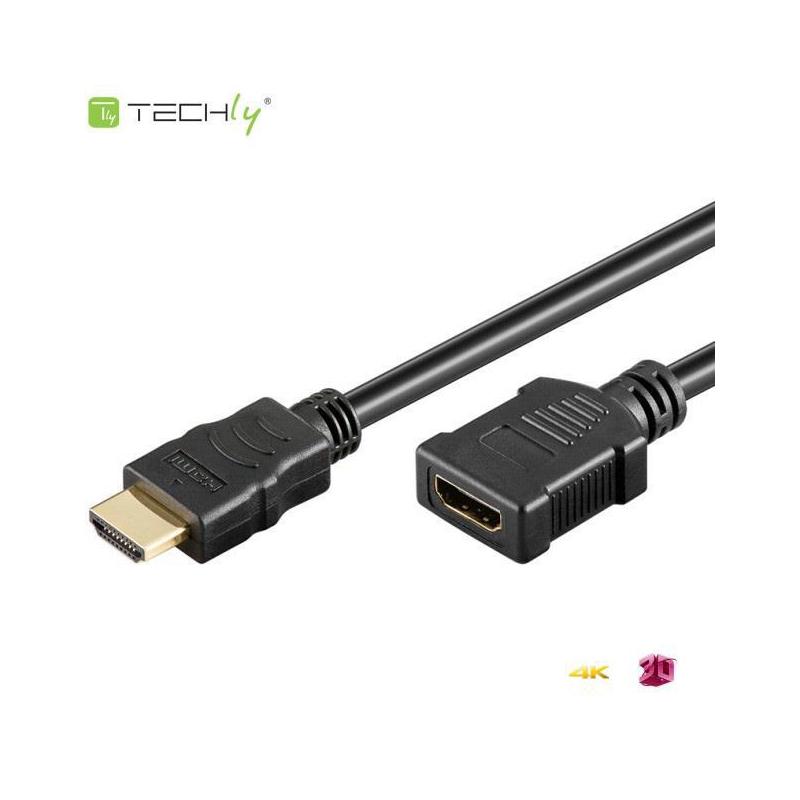 Przedłużacz HDMI Techly HDMI-HDMI V1.4 M/F Ethernet 3D 4K, 1,8m, czarny