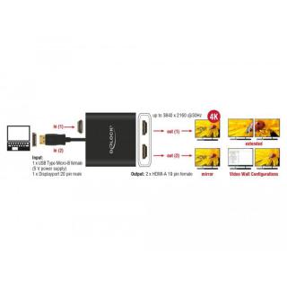 Splitter video DisplayPort 1.2 - 2x HDMI 4K na kablu 25cm