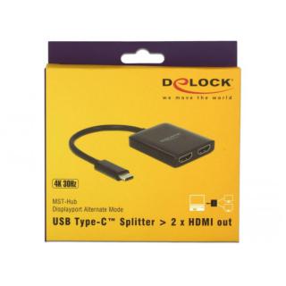 Rozdzielacz Splitter video USB-C - 2x HDMI 4K czarny