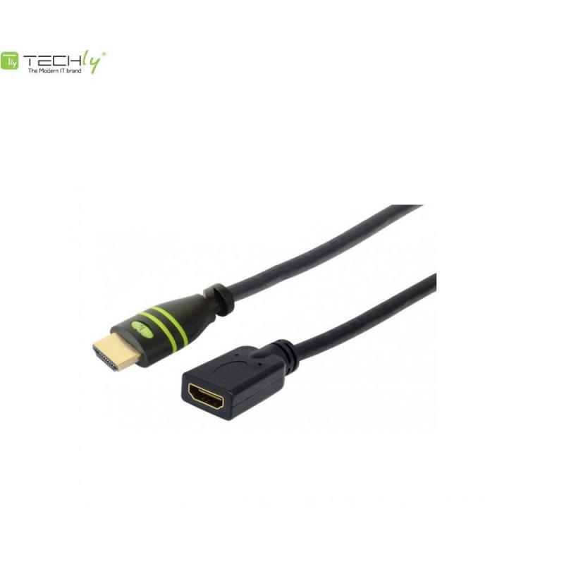 Przedłużacz HDMI Techly HDMI-HDMI M/F Ethernet 3D 4K, 0,2m, czarny