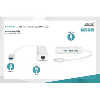 HUB/Koncentrator 3-portowy USB 3.0 SuperSpeed z Gigabit LAN adapter, aluminium