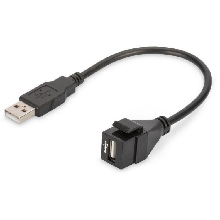 Moduł Keystone USB 2.0 z kablem 16cm, łącznik do gniazd i pustych paneli, żeński/męski, Czarny