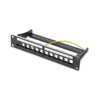 Patch panel 10, 12 port Keystone, pusty, Czarny