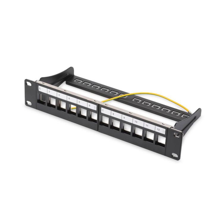 Patch panel 10, 12 port Keystone, pusty, Czarny