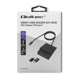 Czytnik kart chipowych ID Qoltec SCR-0636 | USB 2.0 + adapter USB-C