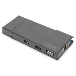 Stacja dokująca DIGITUS USB Typ A 7-portów, 4K 30Hz, HDMI, VGA, 2x USB 3.0, SD microSD, RJ45