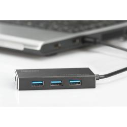 Hub/Koncentrator DIGITUS 4-portowy USB 3.0 SuperSpeed, aktywny, aluminium